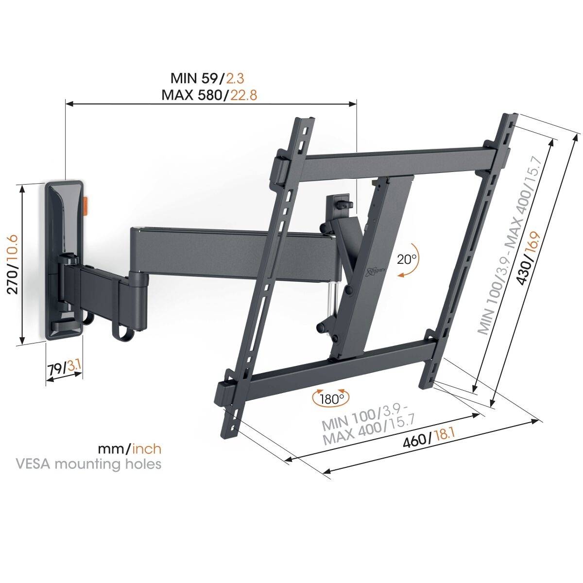 Vogel's TVM 3445 TV-Wandhalterung 81,3cm (32") - 165,1cm (65") Schwenkbar, Neigbar
