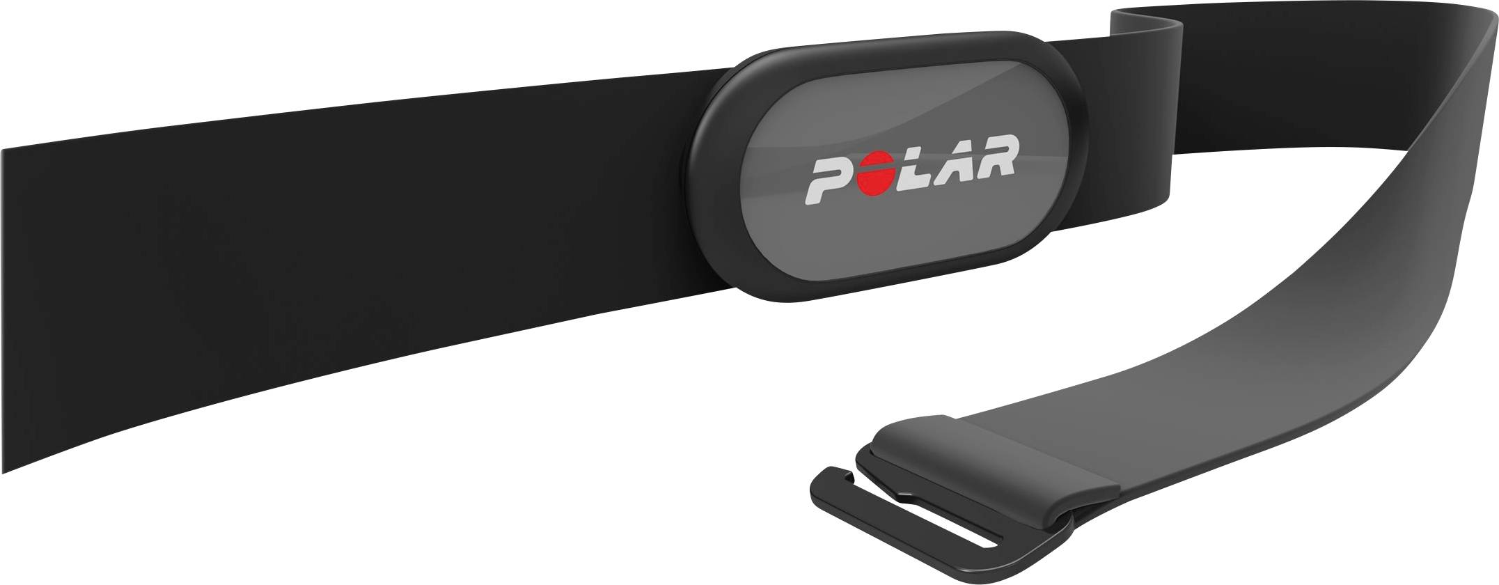 Schwarzer Herzfrequenzsensor mit Band, Marke 'Polar', zeigt das Gerät zum Messen der Herzfrequenz während des Trainings.