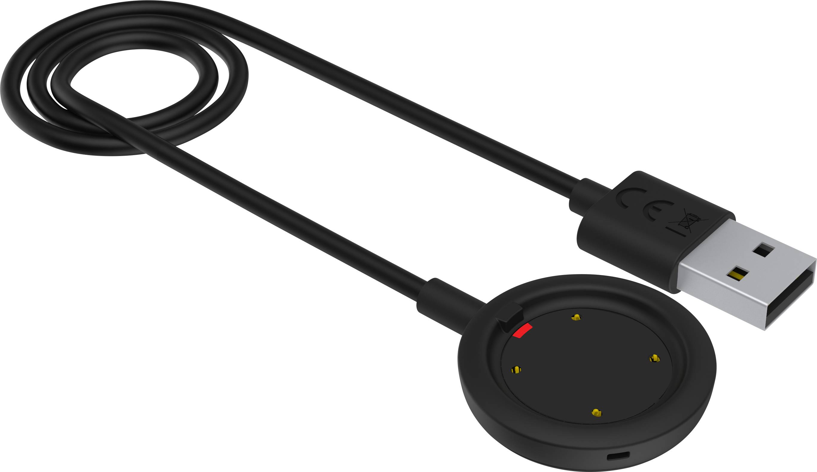 Ladekabel mit USB-Stecker und rundem Magnetkontakt.