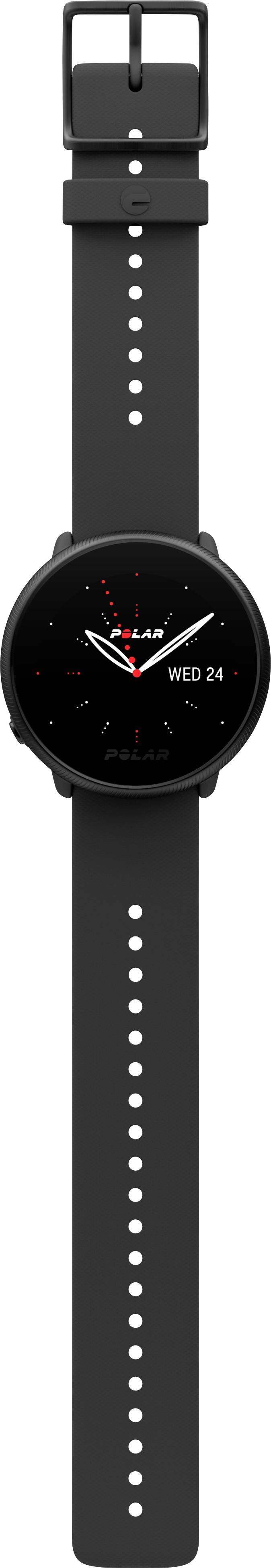 Eine schwarze Armbanduhr mit analogem Zifferblatt und zwei Zeigern. Das Datum zeigt 'FRI 24'.