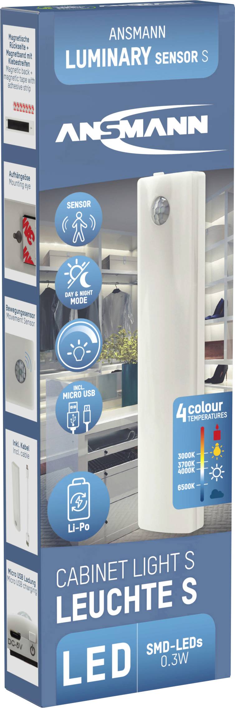 Ansmann cabinet-light-small LED-Unterbauleuchte mit Bewegungsmelder LED LED fest eingebaut 6.3 W Ka