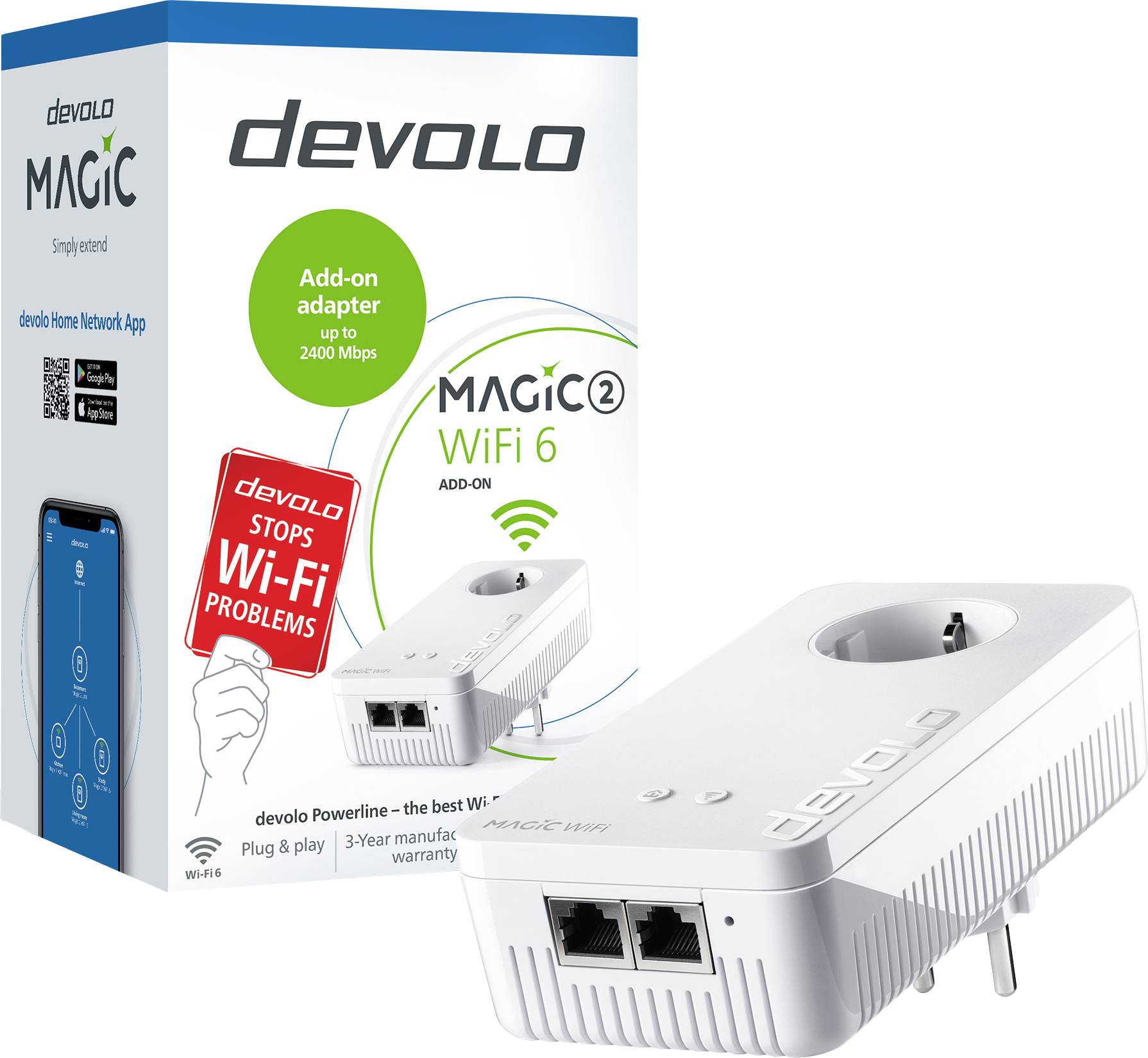 Devolo Magic 2 WiFi 6 Powerline WLAN Erweiterungsadapter 8811 EU Powerline, WLAN 2400MBit/s