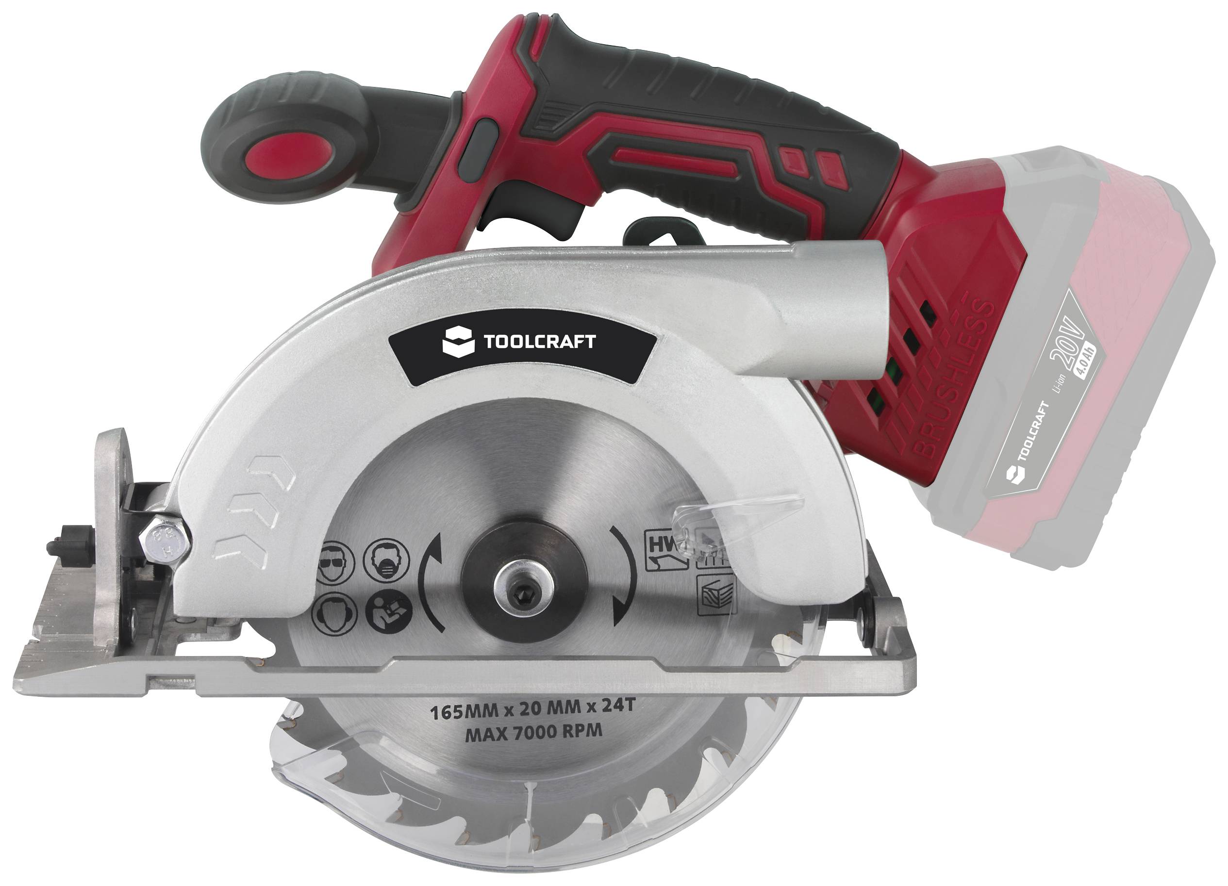 TOOLCRAFT TCS 55 / TAWB-200 Akku-Handkreissäge Schnitttiefe max. (90°) 55mm bürstenlos, ohne Akku