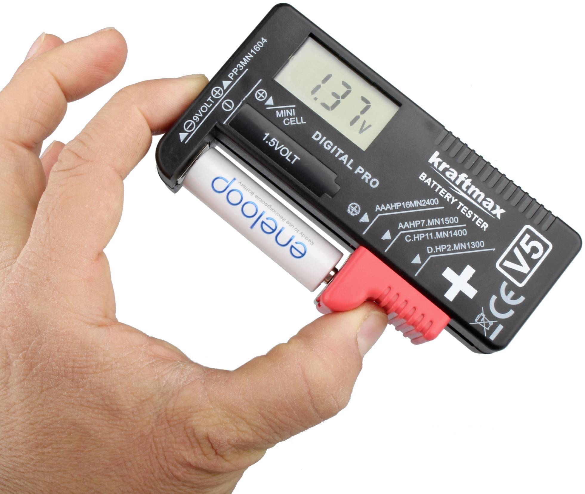 Kraftmax Batterietester Messbereich (Batterietester) 1,2 V, 1,5V Akku, Batterie 146699