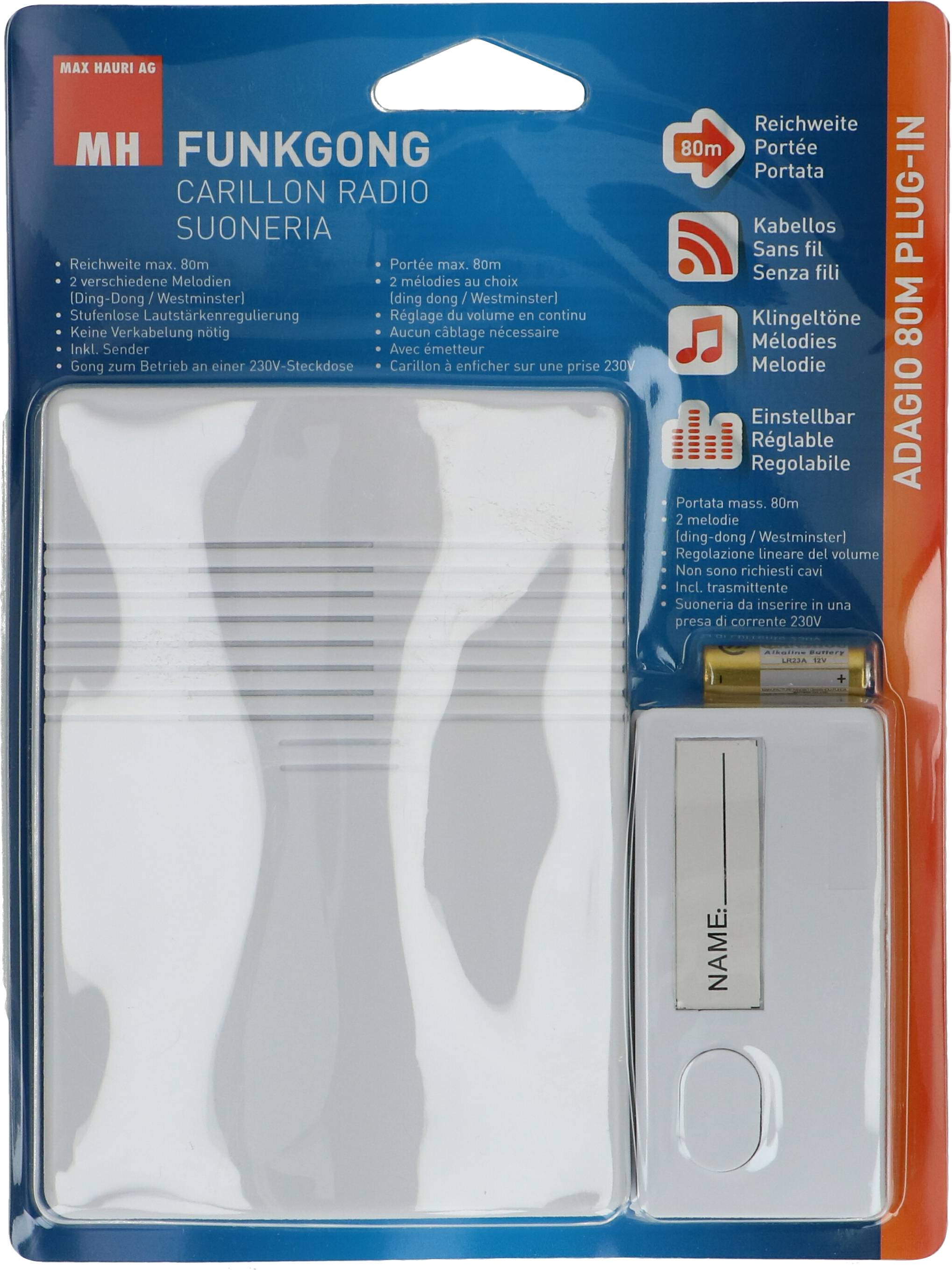 Max Hauri AG 102989 Funkgong Komplett-Set mit Namensschild