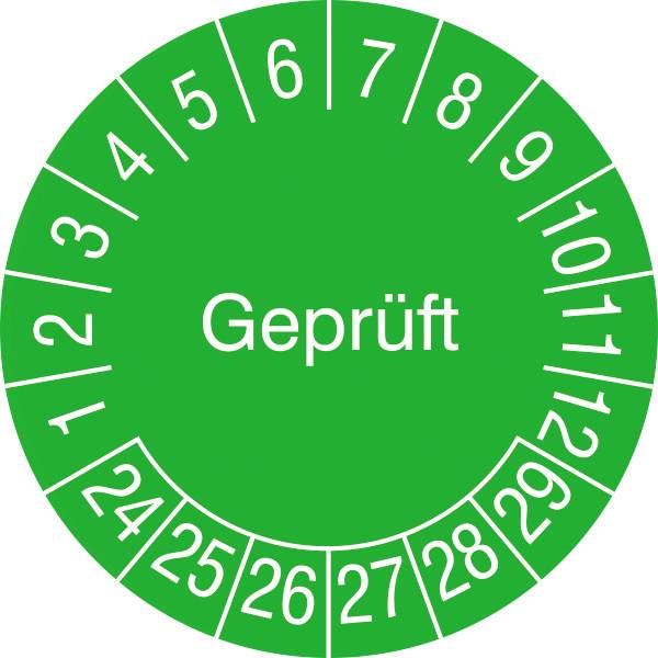 SafetyMarking 30.3724.24-29 Prüfplakette Geprüft 2024-2029 Grün, Weiß Folie selbstklebend (Ø) 3cm 3cm 15St.