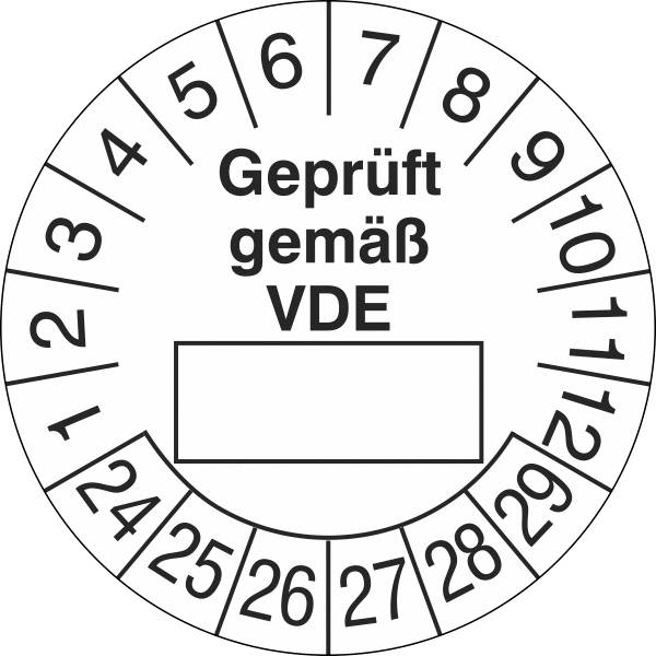 SafetyMarking 30.0836.24-29 Prüfplakette Geprüft gemäß VDE 2024-2029 Weiß/Schwarz Folie selbstklebend (Ø) 3cm 3cm 15St.