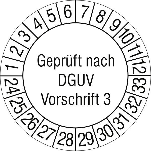 SafetyMarking 30.C2140.24-33 Prüfplakette Geprüft nach DGUV Vorschrift 3 2024 Weiß/Schwarz Folie selbstklebend (Ø) 3cm 3cm 15St.