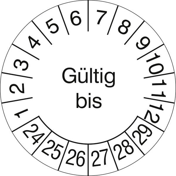 SafetyMarking 30.3688.24-29 Prüfplakette Gültig bis 2024-2029 Weiß/Schwarz Folie selbstklebend (Ø) 3cm 3cm 15St.