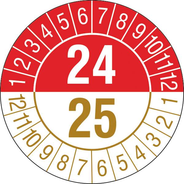 SafetyMarking 30.3672.24 Prüfplakette 2024 Rot/Weiß Folie selbstklebend (Ø) 2cm 2cm 28St.