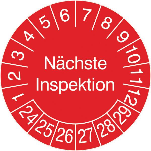 SafetyMarking 30.0789.24-29 Prüfplakette Nächste Inspektion 2024-2029 Rot/Weiß Folie selbstklebend (Ø) 3cm 3cm 15St.
