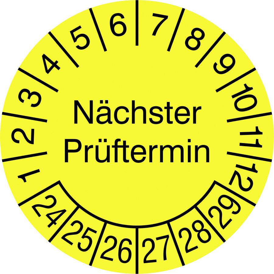 SafetyMarking 30.3728.24-29 Prüfplakette Nächster Prüftermin 2024-2029 Gelb-Schwarz Folie selbstklebend (Ø) 3cm 3cm 15St.