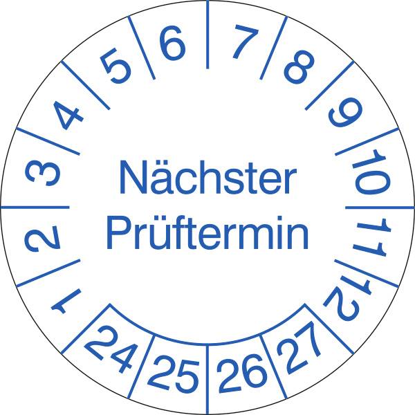 SafetyMarking 30.C4020.24-27 Prüfplakette Nächster Prüftermin 2024-2027 Blau-Weiß Folie selbstklebend (Ø) 3cm 3cm 15St.