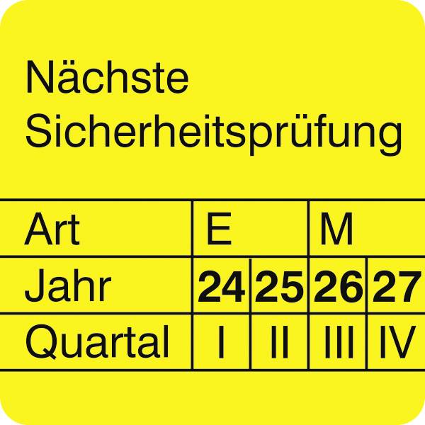 SafetyMarking 30.0842.24-27 Prüfplakette Nächste Sicherheitsprüfung 2024-2027 Gelb-Schwarz Folie selbstklebend (L x B) 3cm x 3cm