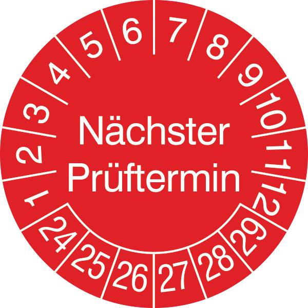 SafetyMarking 31.3652.24-29 Prüfplakette Nächster Prüftermin 2024-2029 Rot/Weiß Folie selbstklebend (Ø) 3cm 3cm 500St.