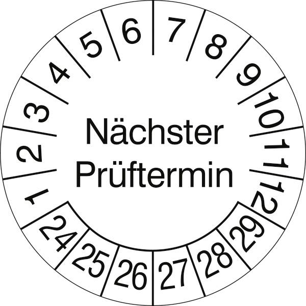 SafetyMarking 31.3699.24-29 Prüfplakette Nächster Prüftermin 2024-2029 Weiß/Schwarz Folie selbstklebend (Ø) 1.5cm 1.5cm 500St.