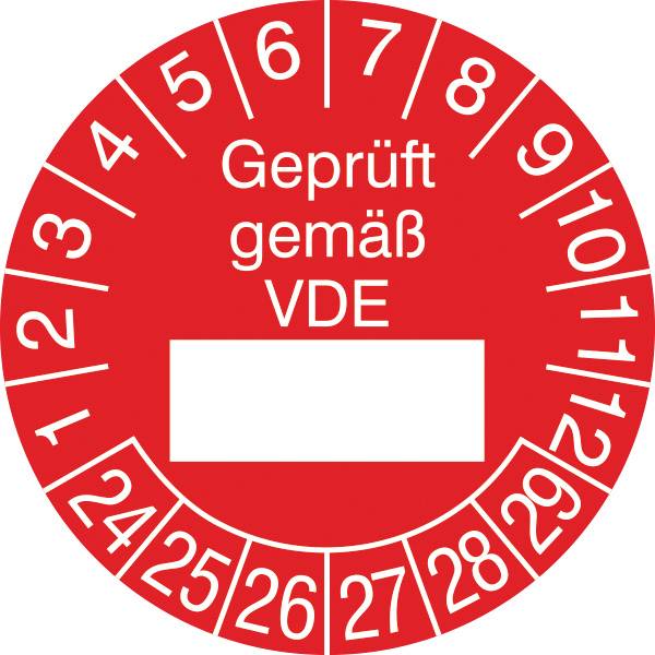 SafetyMarking 31.0807.24-29 Prüfplakette Geprüft gemäß VDE 2024-2029 Rot/Weiß Folie selbstklebend (Ø) 2.5cm 2.5cm 500St.