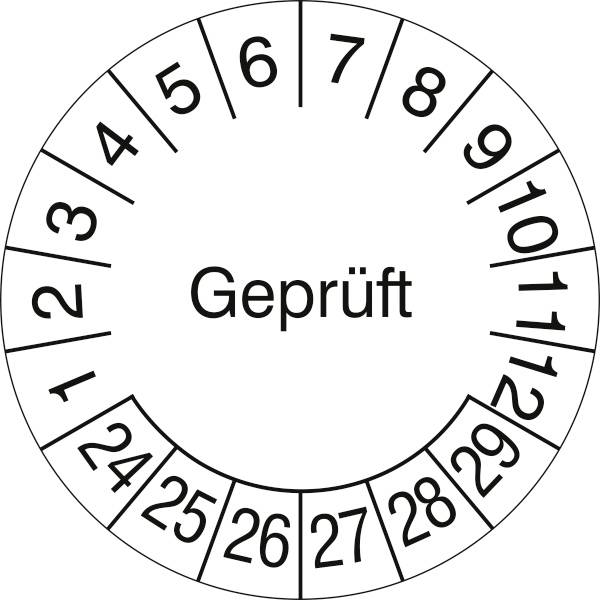SafetyMarking 31.3689.24-29 Prüfplakette Geprüft 2024-2029 Weiß/Schwarz Folie selbstklebend (Ø) 3cm 3cm 500St.