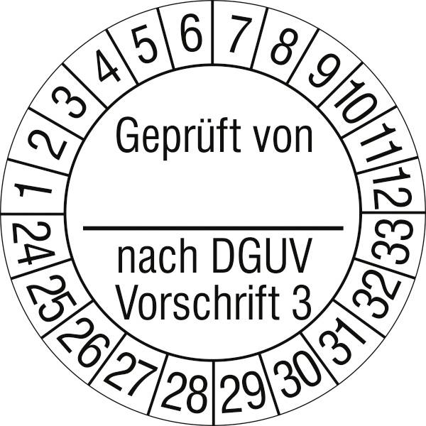 SafetyMarking 31.C2130.24-33 Prüfplakette Geprüft von ... nach DGUV Vorschrift 3 2024 Weiß/Schwarz Folie selbstklebend (Ø) 3cm