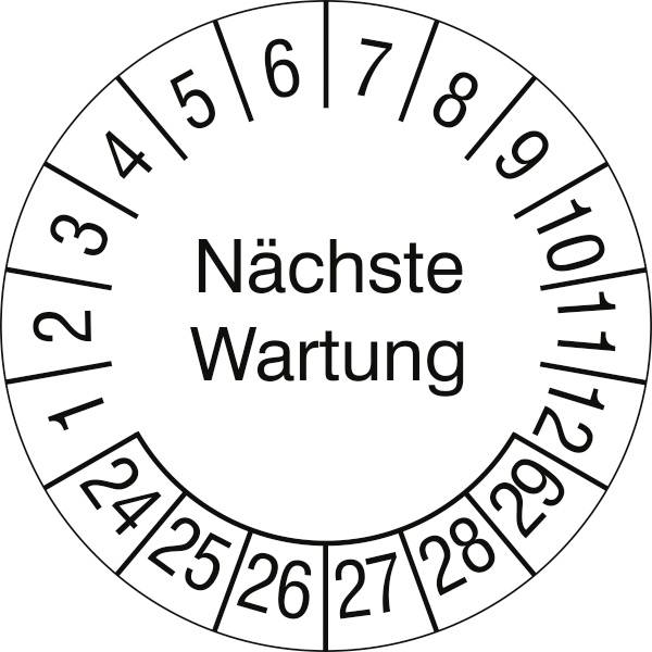 SafetyMarking 31.C2185.24-29 Prüfplakette Nächste Wartung 2024-2029 Weiß/Schwarz Folie selbstklebend (Ø) 3cm 3cm 500St.