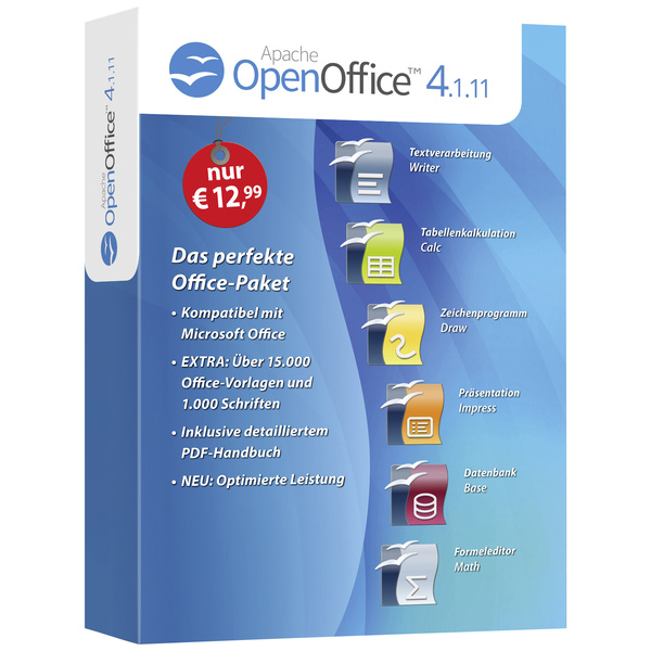OpenOffice 4.1.11 Standard Vollversion, 1 Lizenz Windows Office-Paket