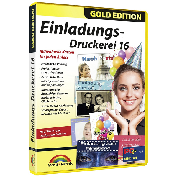 Markt & Technik Einladung Druckerei 16 Gold Edition version complète, 1 licence Windows Ensemble de modèles