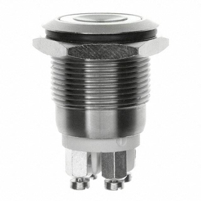 Runder, metallischer Drucktaster mit Gewinde und drei Anschlussstiften, geeignet für elektronische Schalteranwendungen.
