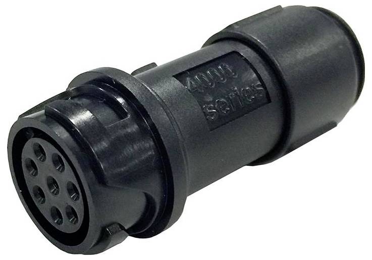 Eine Metallsensorsonde mit weißer Spitze, verbunden mit einem schwarzen Kabel, das in einen Ethernet-Stecker endet und zur Datenmessung verwendet wird.