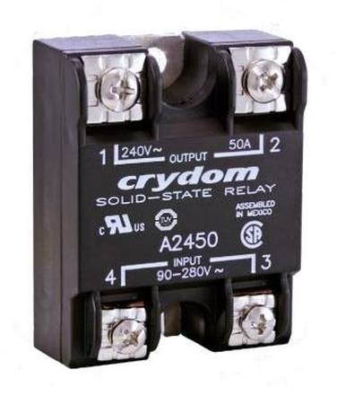 Ein Crydom-Halbleiterrelais mit der Bezeichnung „OUTPUT 240V 50A