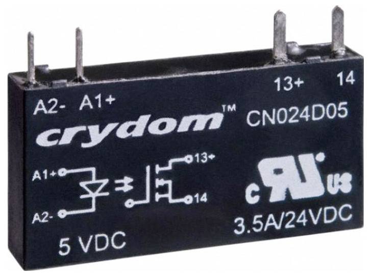 Ein schwarzes rechteckiges Festkörperrelais mit der Bezeichnung „crydom CN024D05 5 VDC 3.5A/24VDC
