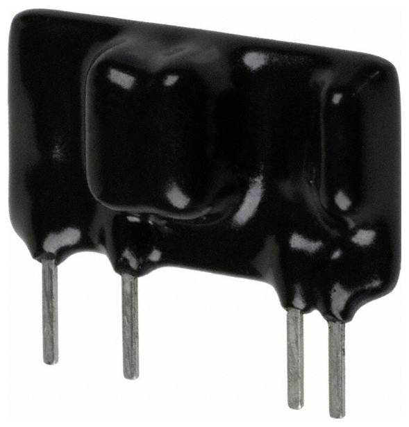 Schwarze elektronische Komponente mit drei Metallstiften, möglicherweise ein Widerstandsnetzwerk, das in elektronischen Schaltkreisen zur Widerstandsverteilung verwendet wird.