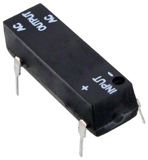 Eine schwarze elektronische Komponente mit gekennzeichneten Anschlüssen, die mit 