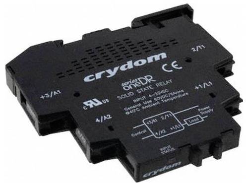 Festkörperrelais, schwarzes rechteckiges Modul mit beschrifteten Anschlüssen, Marke „Crydom