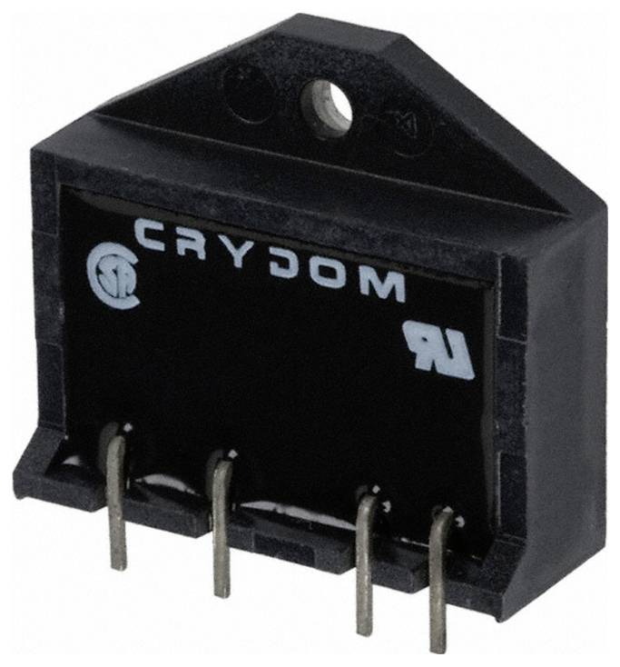 Ein schwarzes Crydom-Halbleiterrelais mit vier Metallstiften, verwendet für elektronische Schaltanwendungen.