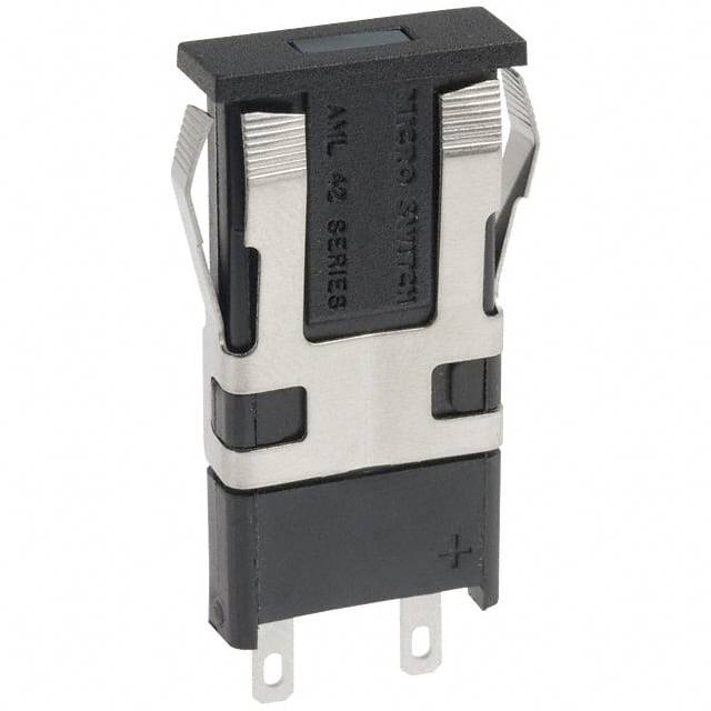 Ein schwarzer und silberner Schutzschalter der Typenreihe 'APL 42 Series' von Micro Switch. Der Schalter hat zwei Metallanschlüsse.