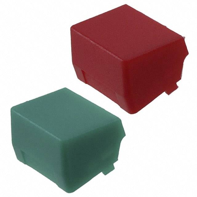 Zwei Kunststoffabdeckungen in Rot und Grün, jeweils in Form eines Würfels.