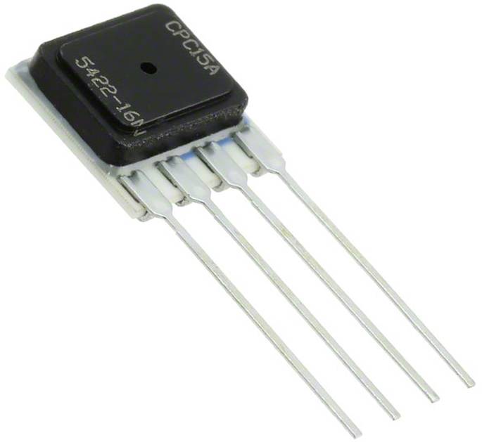 Schwarze elektronische Komponente mit vier Metallstiften, beschriftet mit CPC USA 5422-16N, wird in elektronischen Schaltkreisen verwendet.