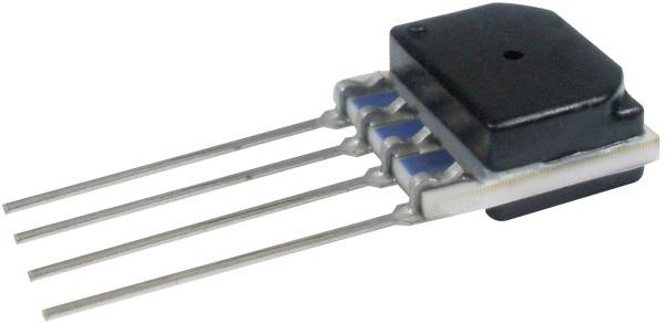 Ein elektronisches Bauteil mit vier Anschlüssen und einem schwarzen Gehäuse. Möglicherweise ein Sensor oder Transistor.