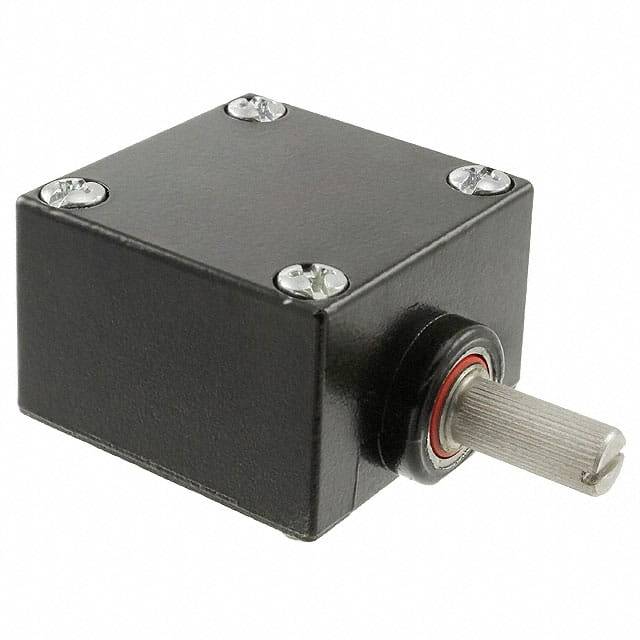 Schwarzes, würfelförmiges Gehäuse mit einem herausragenden Metallstift an der Seite, möglicherweise für elektronische Anwendungen gedacht.