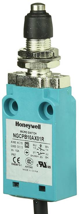 Ein blauer Honeywell-Mikroschalter mit der Bezeichnung 