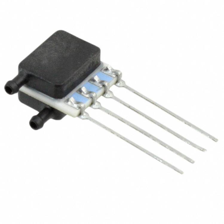 Ein vierstiftiger elektronischer Drucksensor mit zwei Düsen, typischerweise zur Messung von Gas- oder Flüssigkeitsdruck in verschiedenen Geräten verwendet.