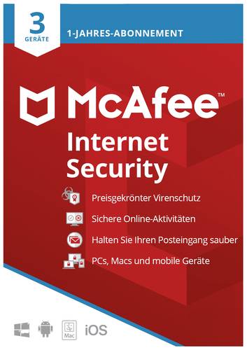 McAfee Internet Security Jahreslizenz, 3 Lizenzen Windows, Mac, Android, iOS Antivirus  - Onlineshop Voelkner