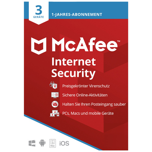 McAfee Internet Security licence annuelle, 3 licences Windows, Mac, Android, iOS Antivirus