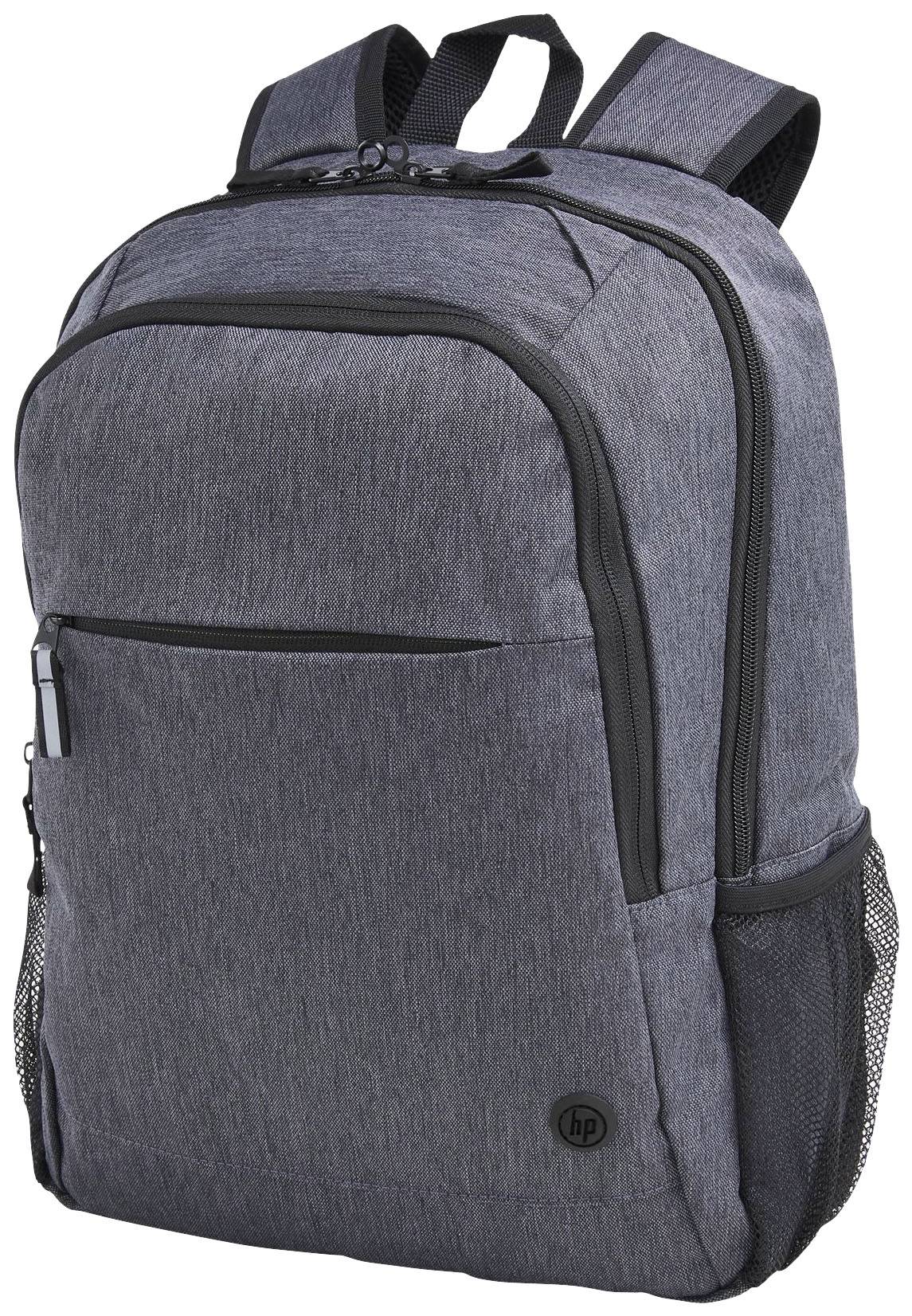 Grauer Rucksack mit mehreren Fächern und seitlichen Netztaschen, ideal zum Transport von Laptops und persönlichen Gegenständen.