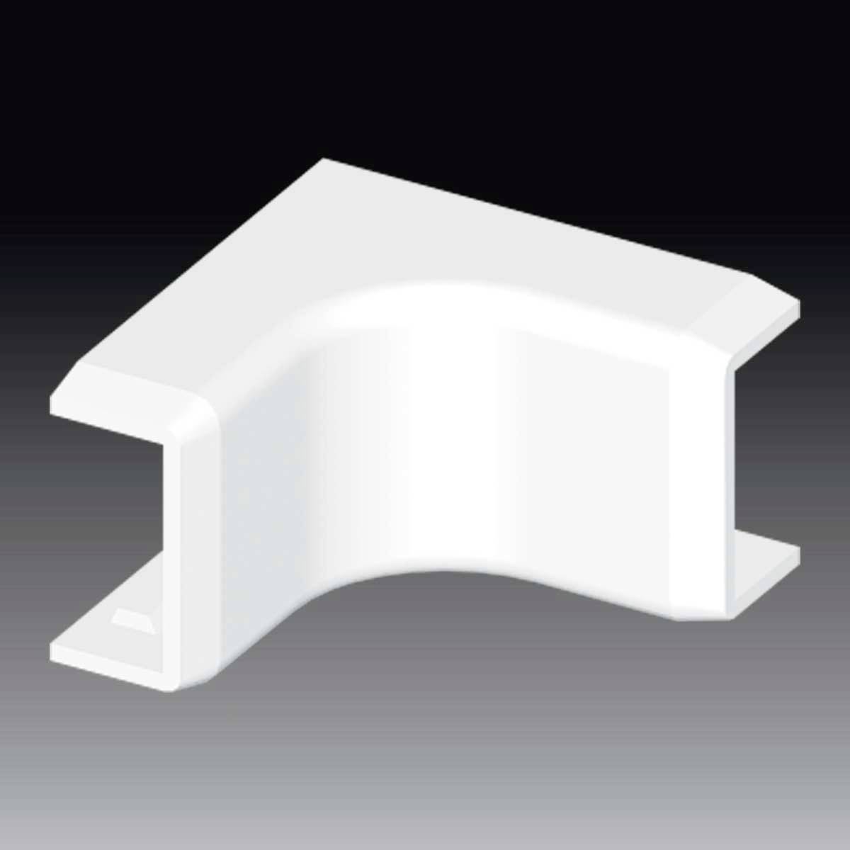 Weiße, gebogene Abdeckung in L-Form, die als Schutz oder Verbindungselement in technischen oder baulichen Anwendungen dient.