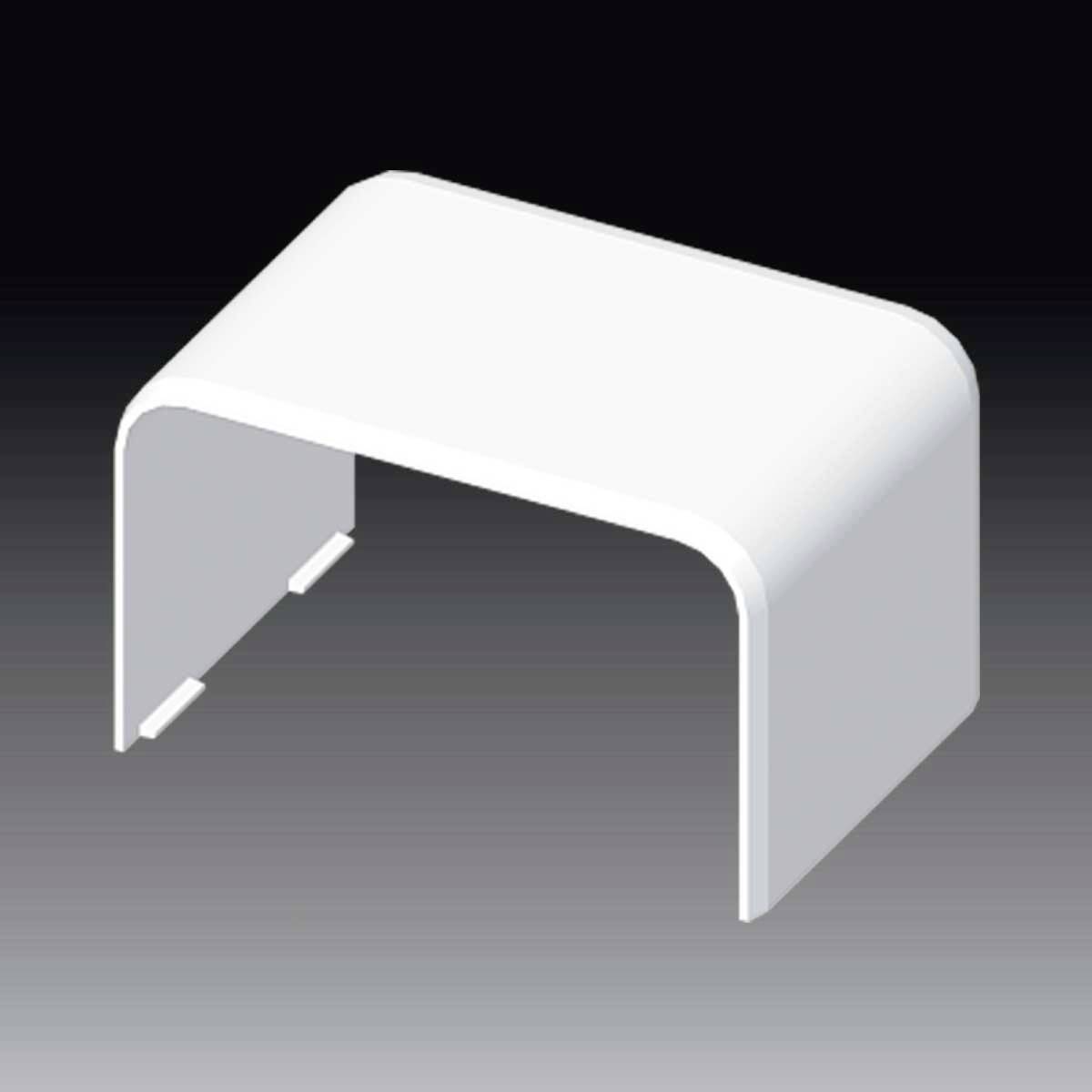 Weiße, gebogene Abdeckung oder Abdeckungskappe gegen dunklen Hintergrund, möglicherweise für technische oder bauliche Anwendungen.