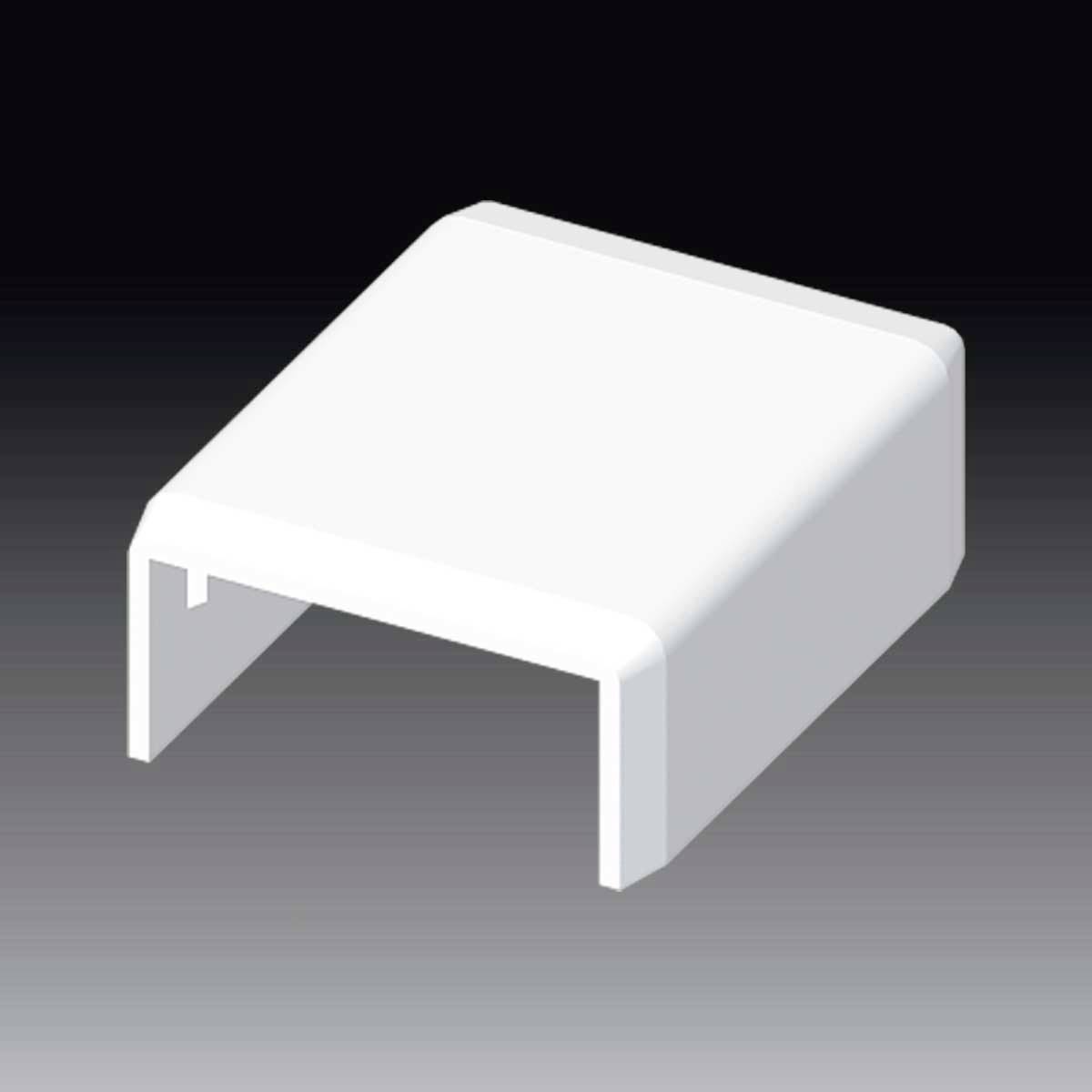 Ein weißes, rechteckiges Plastikstück mit offenen Seiten, wahrscheinlich ein Schutzabschluss für Kabel oder Rohrleitungen.