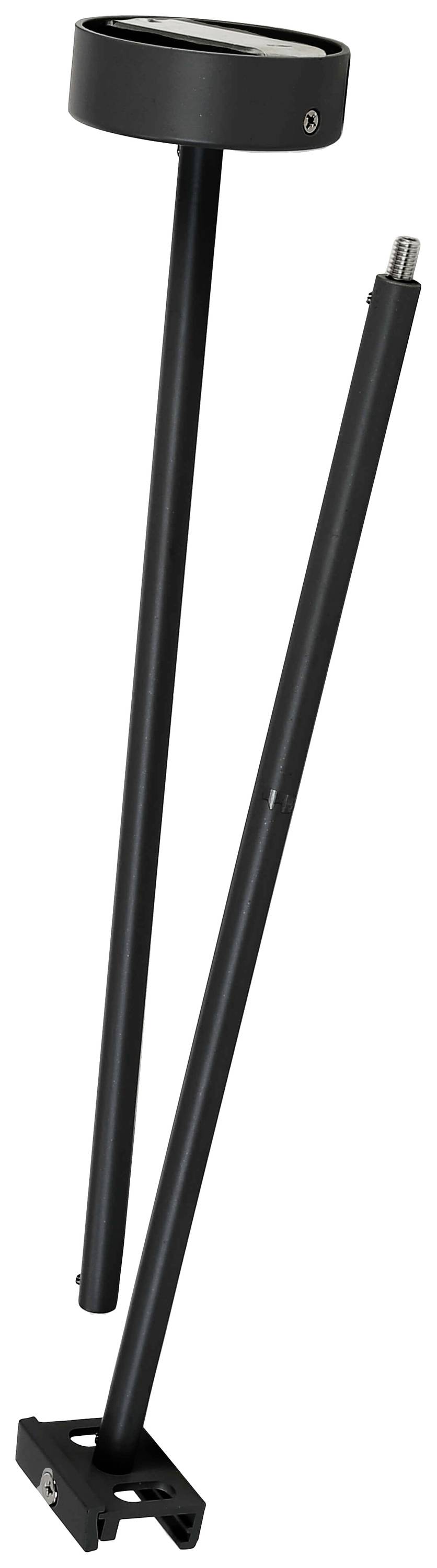 Zwei schwarze, lange Stangen. Eine hat oben einen zylinderförmigen Kopf und die andere einen kleinen Bolzen an einem Ende.