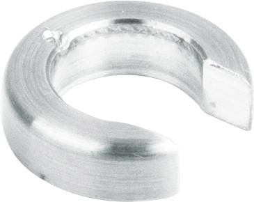 Metallisches C-förmiges Objekt mit glatter Oberfläche, möglicherweise Teil eines Mechanismus oder einer Maschine.