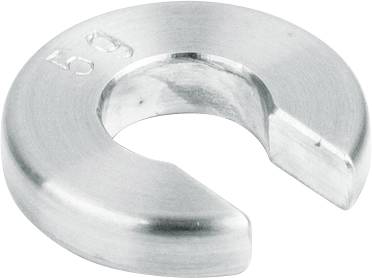 Eine silberne, metallische Sicherungsscheibe mit einem Schlitz und der Aufschrift '5.9'.